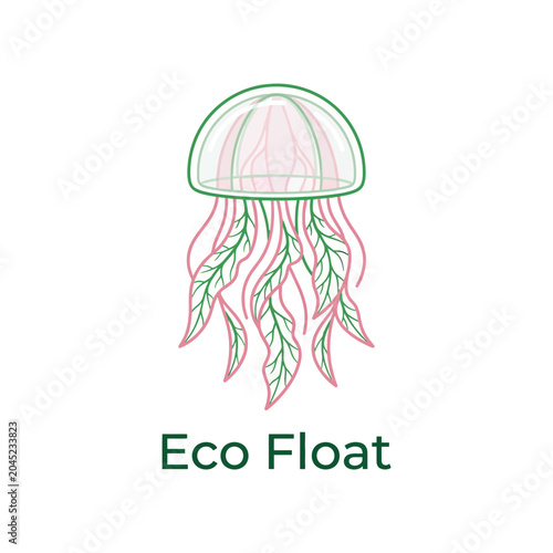 Eco Float Jellyfish Line Art Illustration with Green Outline