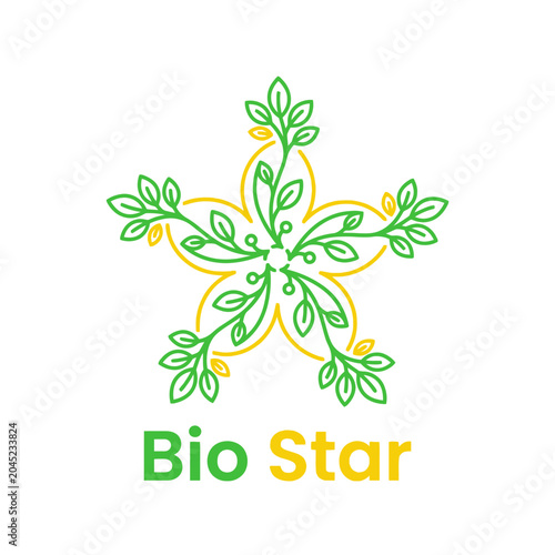 Bio Star Organic Brand Logo with Leafy Green Star Design and Bright Yellow Accents