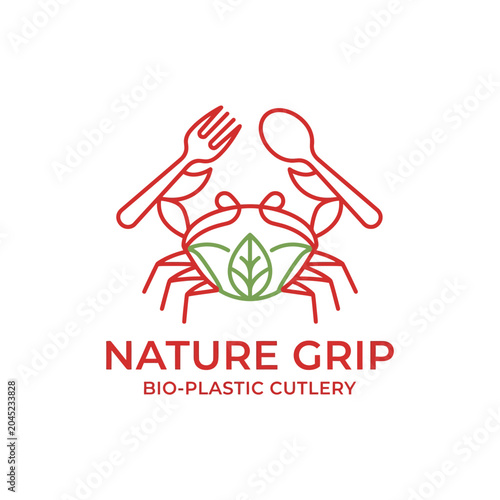 Ecofriendly bio plastic cutlery logo featuring nature grip utensils with green leaf and clean minimalist design
