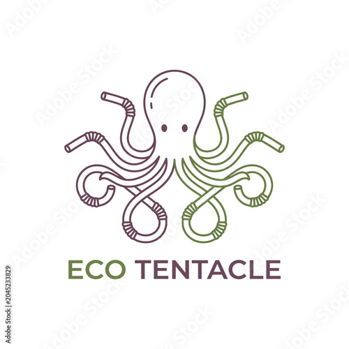 Minimalist Octopus Logo Design Featuring Eco Tentacle Branding in Green Line Art Style
