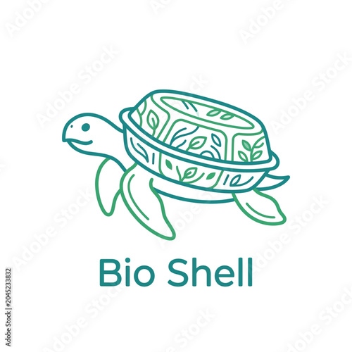 Bio Shell Depicting Sea Turtle with Natural Green Line Art Style