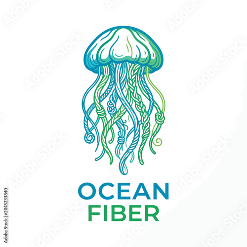 Ocean fiber brand logo featuring stylized jellyfish with vibrant green and white color scheme in modern minimalist design