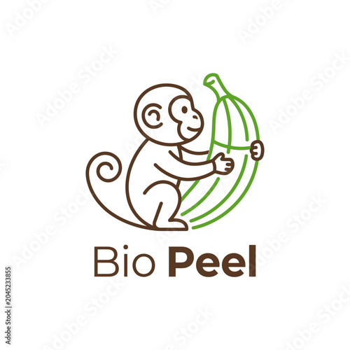 Monkey holding banana leaf symbolizing natural bio peel treatment with playful green illustration style