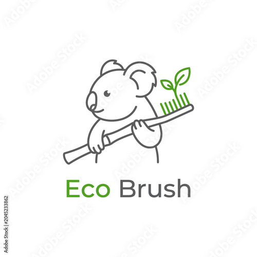 Eco friendly koala character holding bamboo toothbrush illustrating sustainable oral care and green living