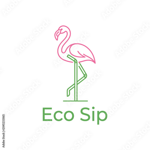 Pink Flamingo Eco Sip Brand Logo with Minimalist Line Art Design