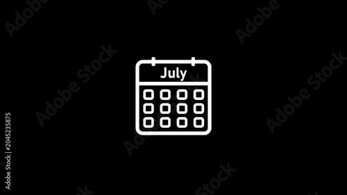 Minimalist july calendar digital black background modern typography