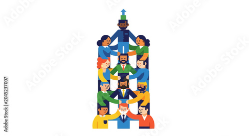 Teamwork Human Tower Vector Illustration
