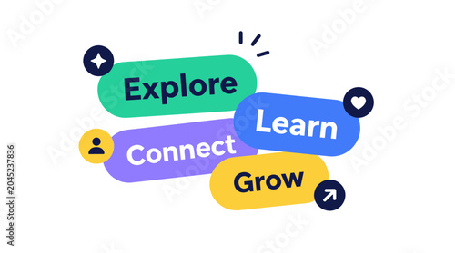 Colorful Speech Bubbles Inspire Learn Connect Grow.