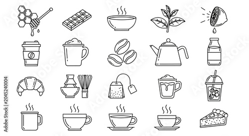 Cuadro en lienzo A Delightful Collection of Hot Beverage and Sweet Treat Icons for Food and Drink