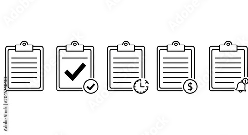 Canvastavla Comprehensive set of clipboard icons representing successful task completion, ef