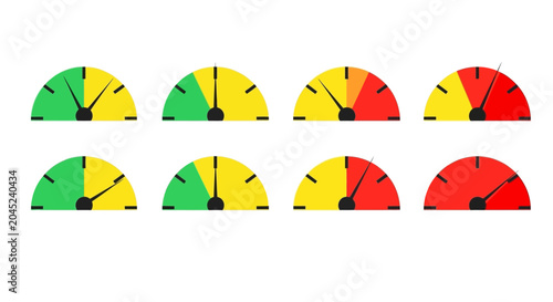 Fotografía Gauge meter indicators showing various levels of performance and status, from go