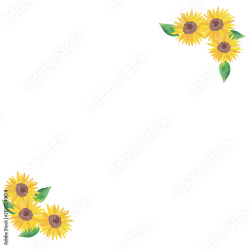 Fotografía Watercolor Sunflower Floral Frame with Opposite Corner Arrangement