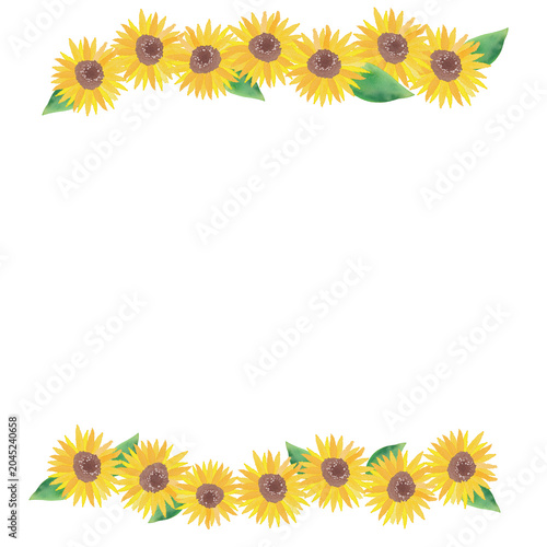 Fotografía Watercolor Sunflower Frame with Top and Bottom Floral Borders