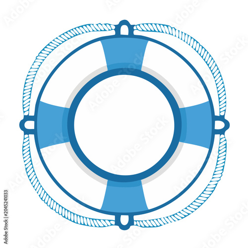 Flat design lifebuoy with rope on white background