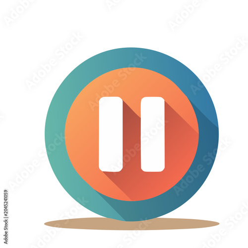 Flat design pause button icon with long shadow