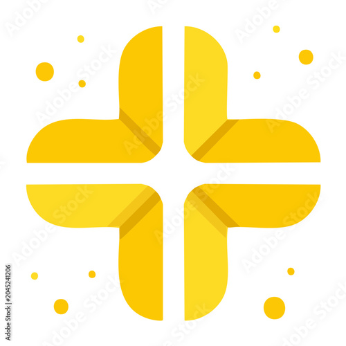 Yellow plus symbol with dots on white background