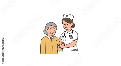 Nurse holding hand of elderly woman, caring for senior patient, medical support, healthcare concept