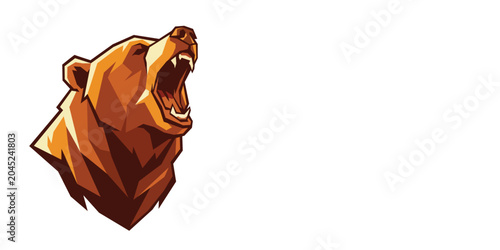 Photos Fierce grizzly bear head roaring illustration with wildlife predator aggressive
