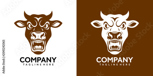 Foto A graphic illustration of a fierce bull's head with sharp teeth on two different backgrounds