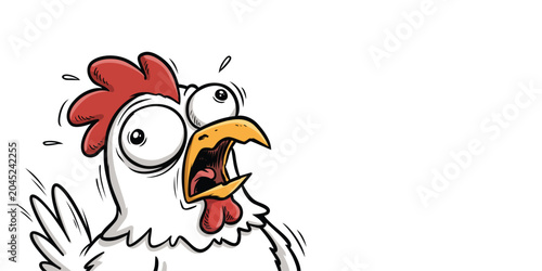 Canvastavla Funny cartoon chicken with wide eyes screaming in panic screaming hysterical ani