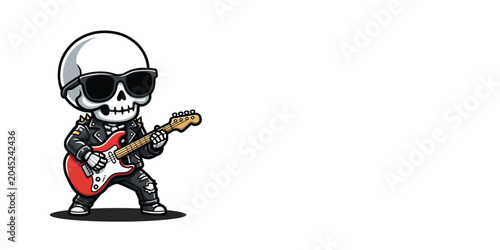Photos Skeleton rocker musician playing red electric guitar with skeleton musician elec