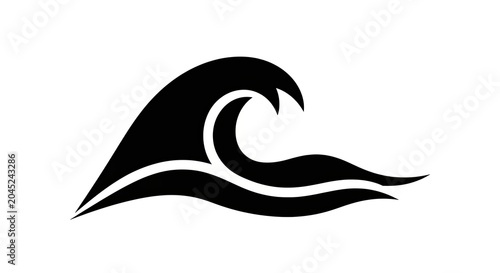 Minimalist black ocean wave silhouette isolated on white background