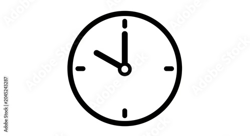 Minimalist black outline clock icon isolated on white background