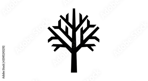 Minimalist geometric black tree silhouette isolated on white background