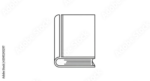 Minimalist black outline of a closed book on white background