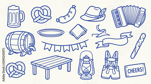 Fotografía Collection of hand-drawn Oktoberfest icons and symbols, perfect for festive decorations and designs