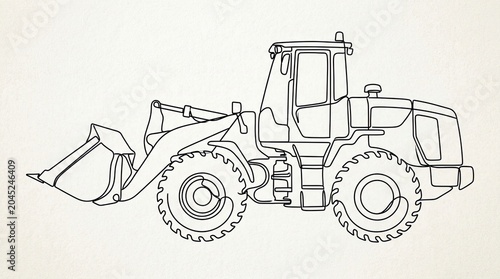 Continuous line drawing of heavy industrial loader tractor