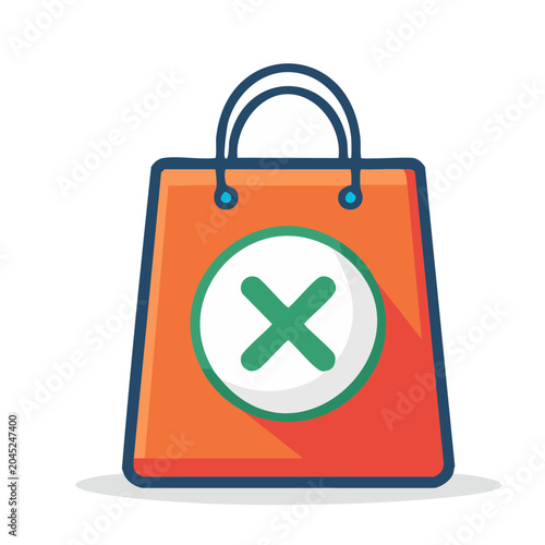 Shopping bag with a green cross mark on white background