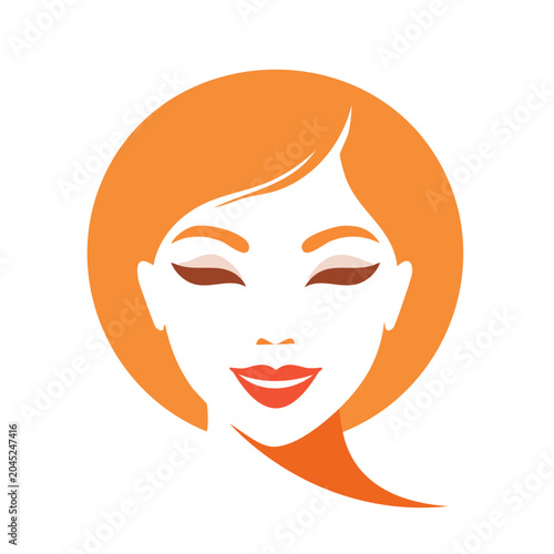 Stylized woman face with orange hair and makeup