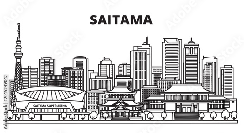Fotografie Saitama Japan Cityscape Illustration in Modern Style