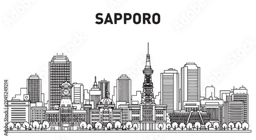 Φωτογραφία Sapporo Japan City Skyline Outline Illustration Design