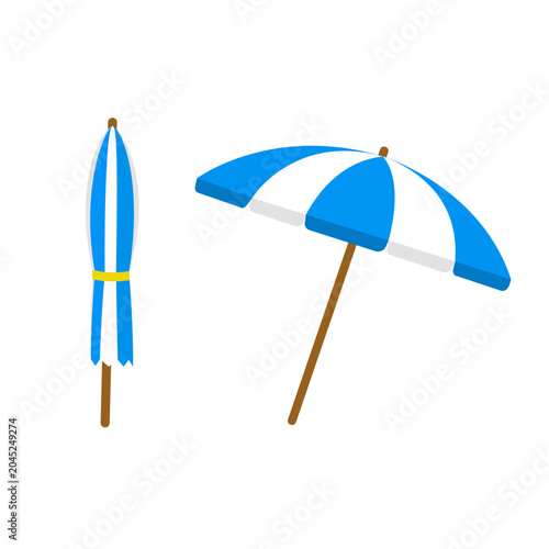 Bild auf Leinwand Vector illustration of open and folded striped beach umbrellas highlighted on a white background