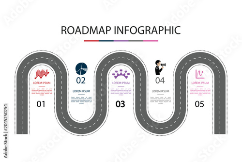 Business Roadmap Infographic Template – 5 Step Strategic Growth Journey.