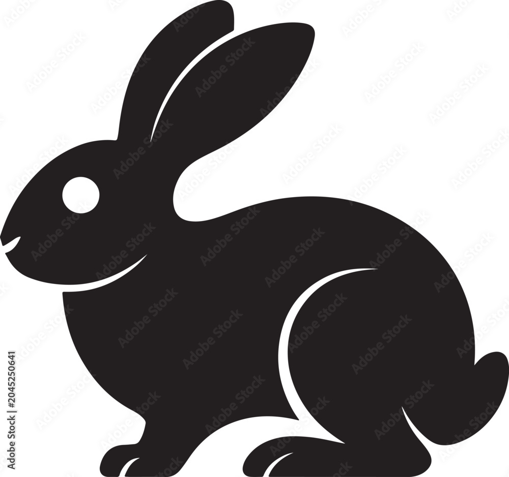 Obraz premium Minimalist Black Rabbit Silhouette Vector Graphic of a Sitting Hare