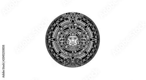Fotografi Aztec Sun Stone Calendar Symbol.