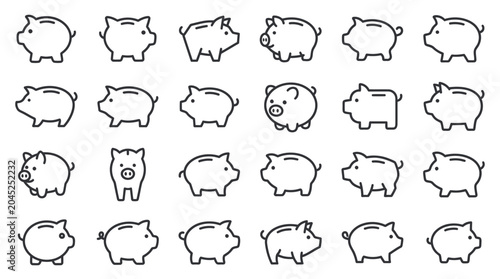 Fotografía Collection of simple piggy bank outline icons.