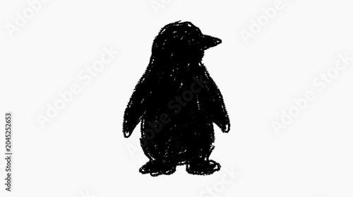 Tableau sur toile Black silhouette of a penguin standing on a white background.