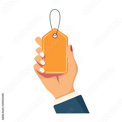 Hand holding an orange blank tag