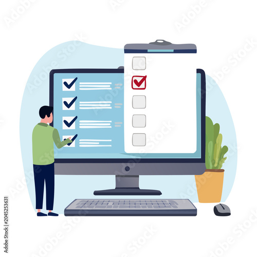 Man checking items on a digital to-do list on computer screen