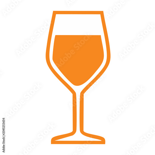 Orange wine glass icon with liquid
