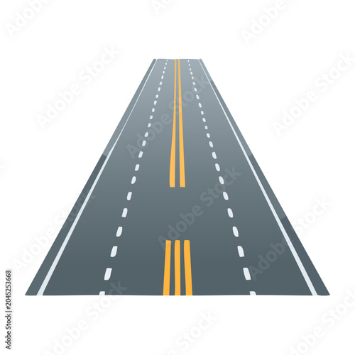 Perspective view of a highway road with double yellow lines