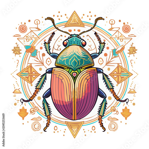 Ornate Scarab Beetle with Geometric Mandala Design