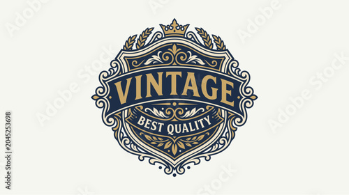 Obraz na plátně Ornate vintage best quality emblem logo design with crown, laurel wreath, and intricate scrollwork