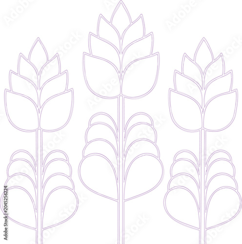 Stylized floral illustration of three pink plants with stacked rounded leaves