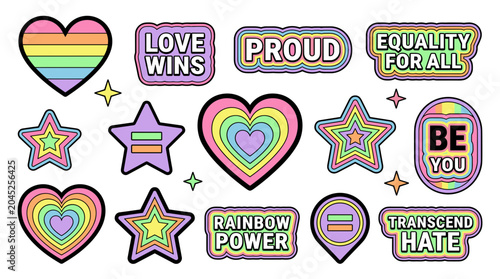 LGBTQ Pride Symbols and Messages Rainbow Hearts Stars Equality Love Wins Proud Be You