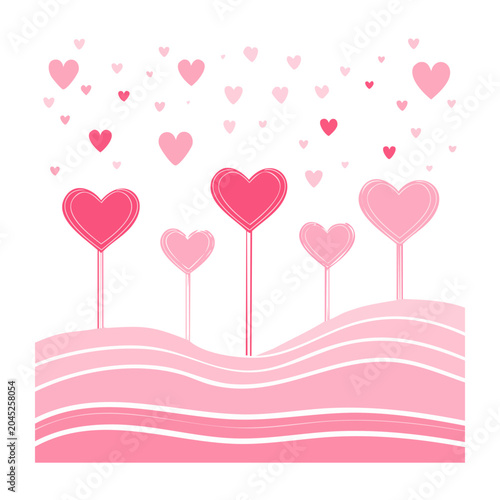 Pink hearts on wavy background